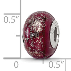 Sterling Silver 925 Dark Red Ceramic Bead with Platinum Foil Detailing