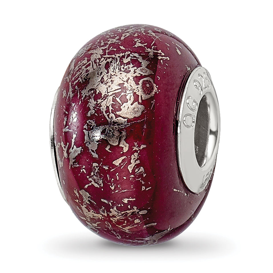 Sterling Silver Reflections Dark Red w/Platinum Foil Ceramic Bead