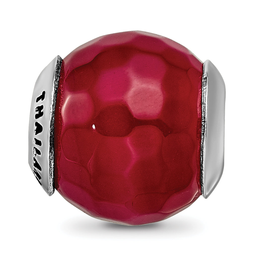 Sterling Silver 925 Antiqued Bead with Fuchsia Cracked Agate and Shell Stone