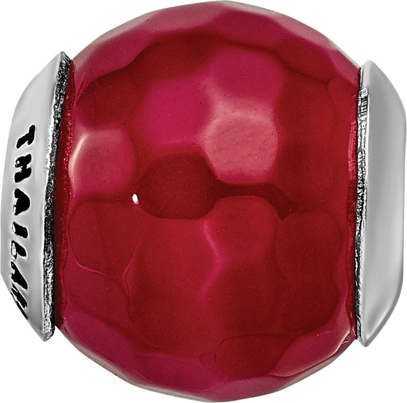 Sterling Silver 925 Antiqued Bead with Fuchsia Cracked Agate and Shell Stone