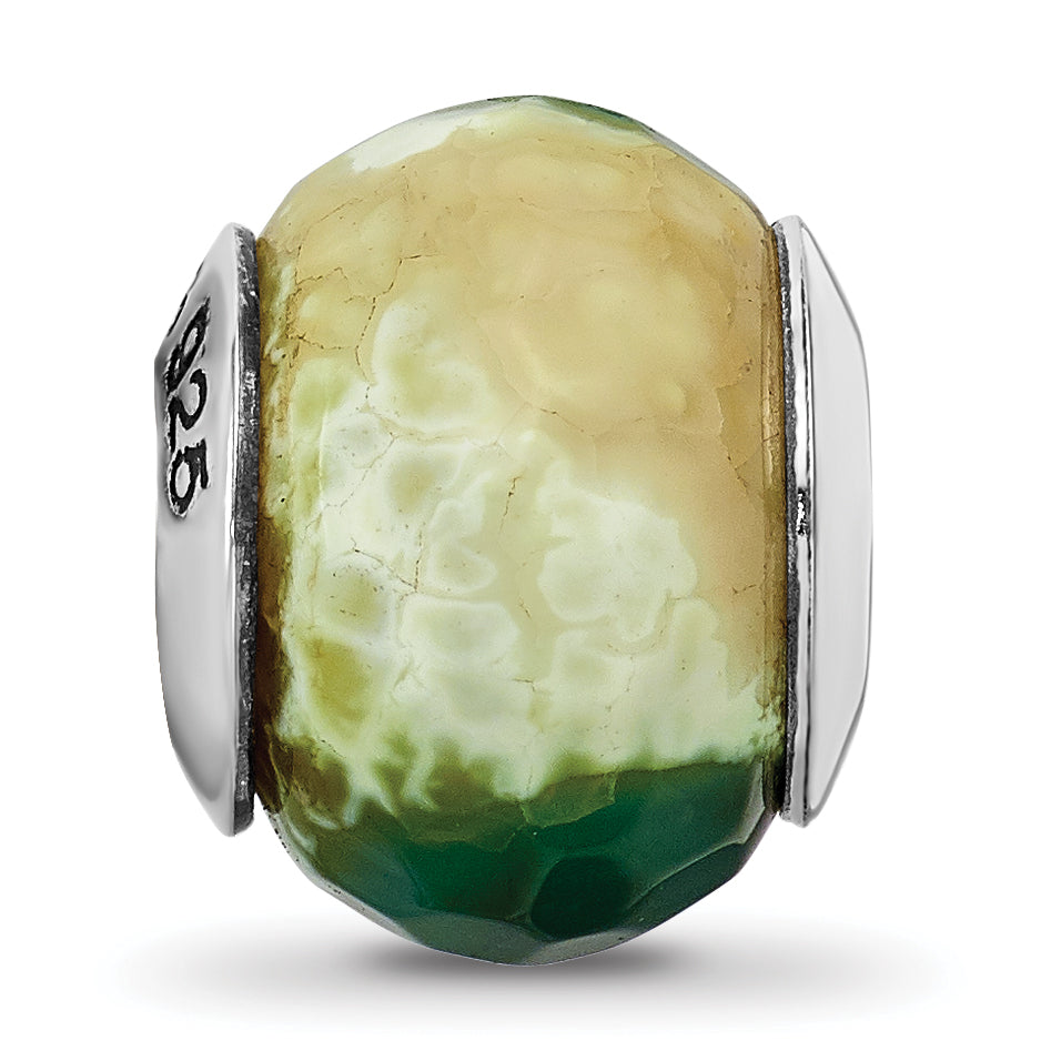 Sophia Jewelers Sterling Silver Green Cracked Agate Bead with Antiqued Finish