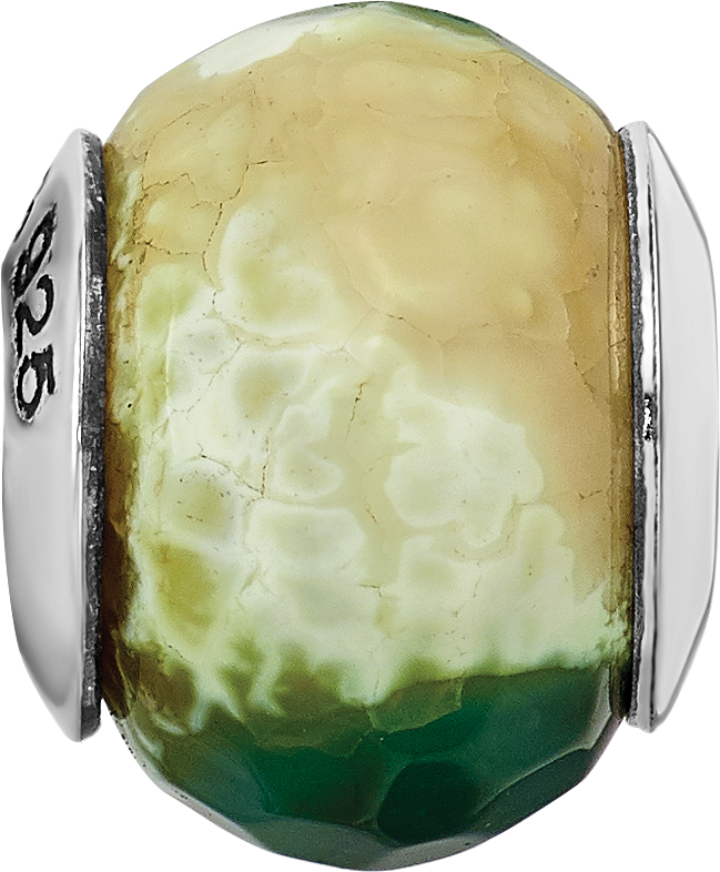 Sophia Jewelers Sterling Silver Green Cracked Agate Bead with Antiqued Finish