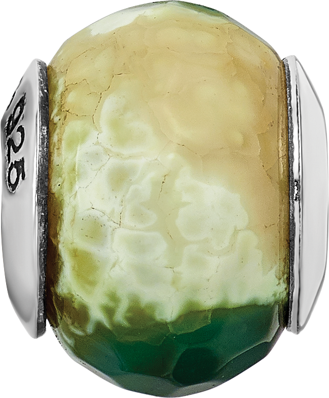 Sterling Silver Reflections Green Cracked Agate w/Shell Stone Bead