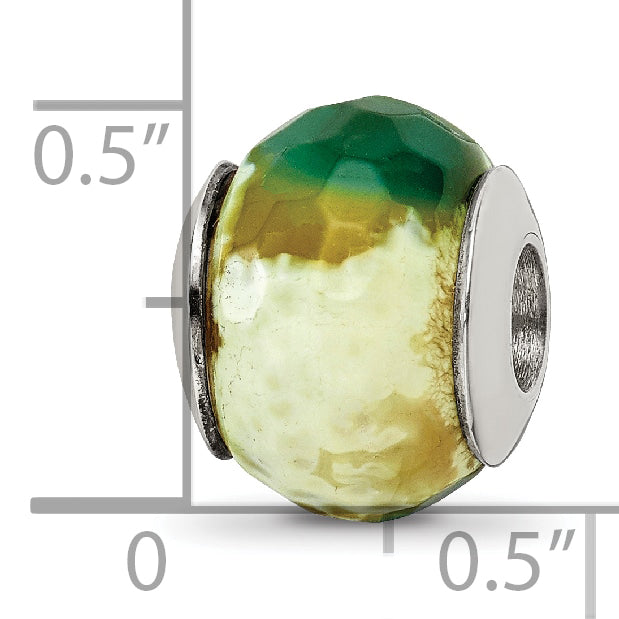 Sophia Jewelers Sterling Silver Green Cracked Agate Bead with Antiqued Finish