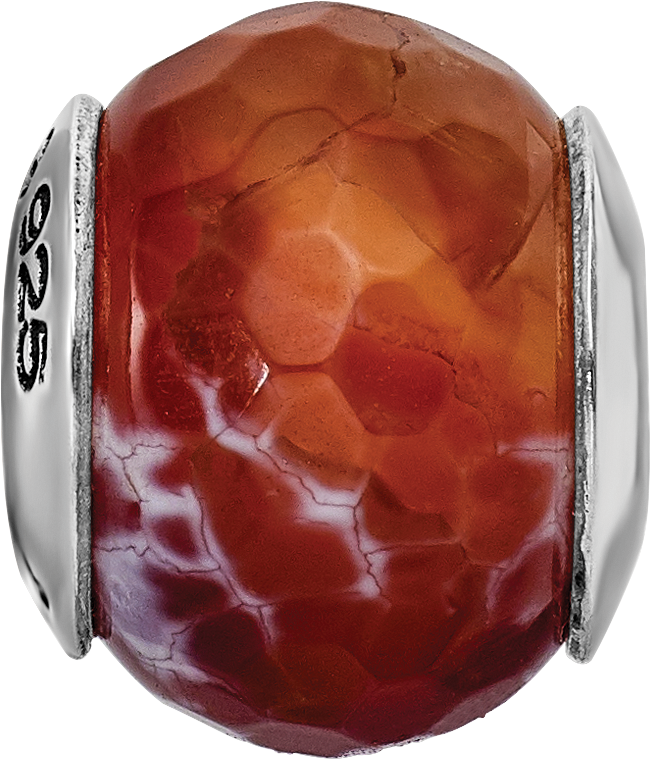 Sterling Silver 925 Antiqued Red Agate Bead with Shell Stone Elegant Style