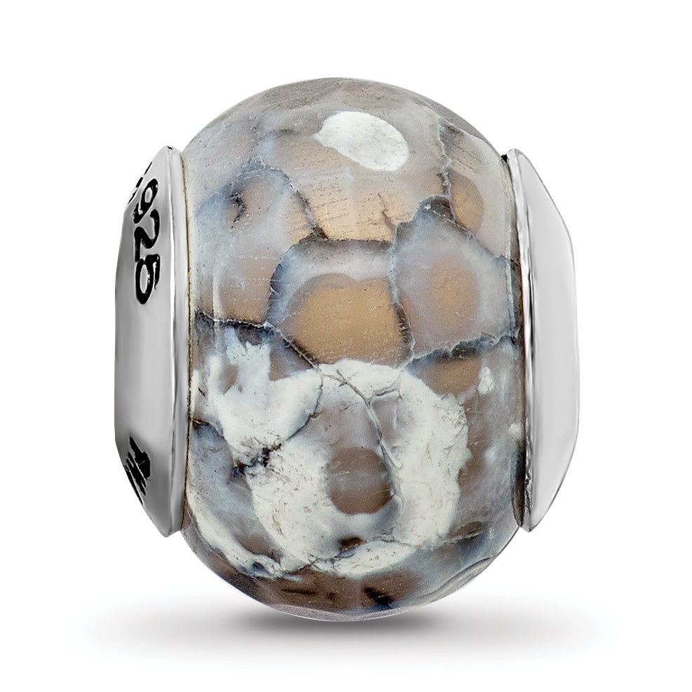 Sterling Silver 925 Antiqued Grey Agate Bead with Shell Stone