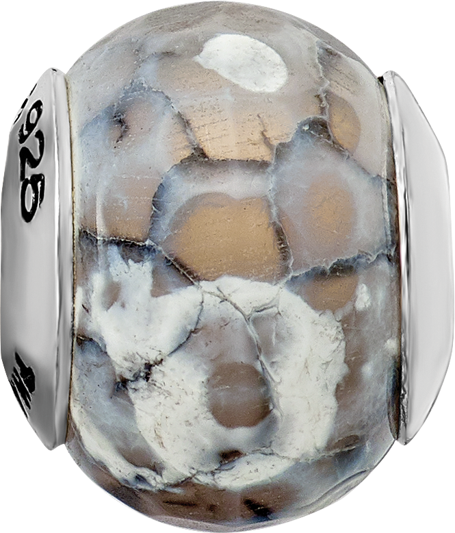 Sterling Silver Reflections Grey Cracked Agate with Shell Stone Bead