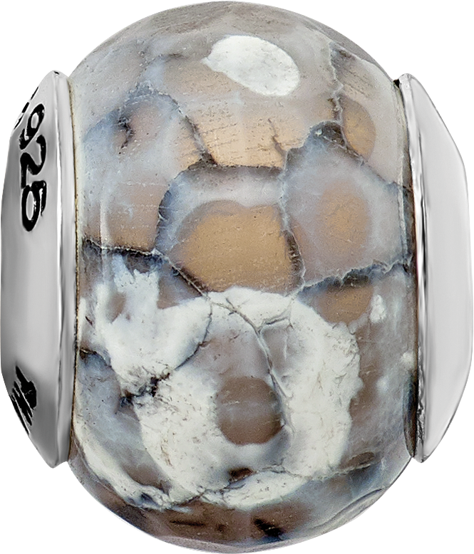 Sterling Silver 925 Antiqued Grey Agate Bead with Shell Stone