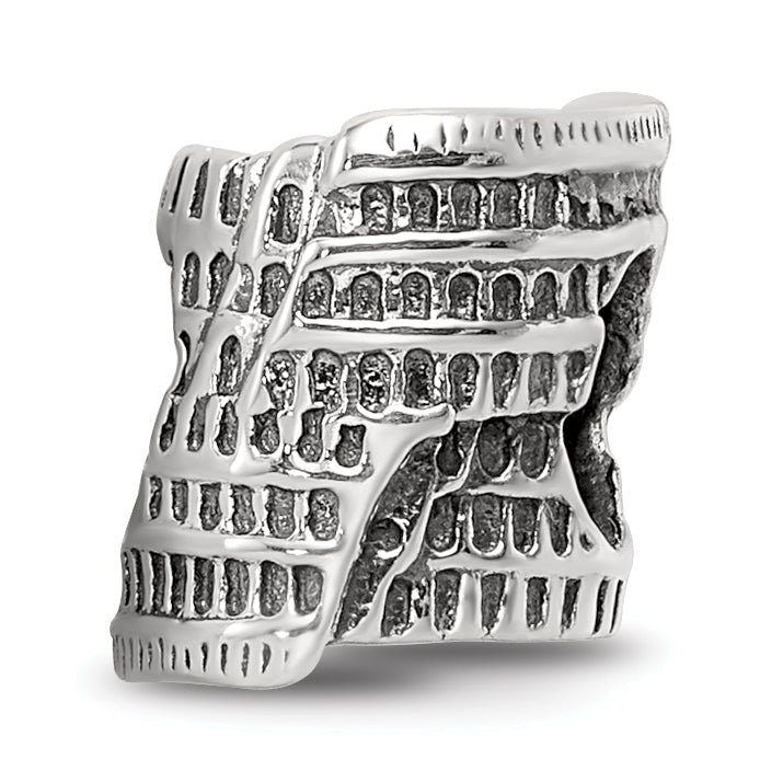 Sterling Silver 925 Colosseum Bead with Antiqued Finish Classic Solid Design