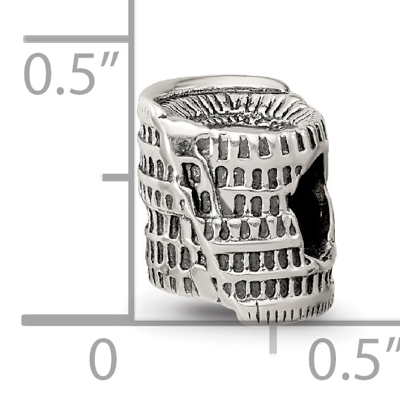 Sterling Silver 925 Colosseum Bead with Antiqued Finish Classic Solid Design