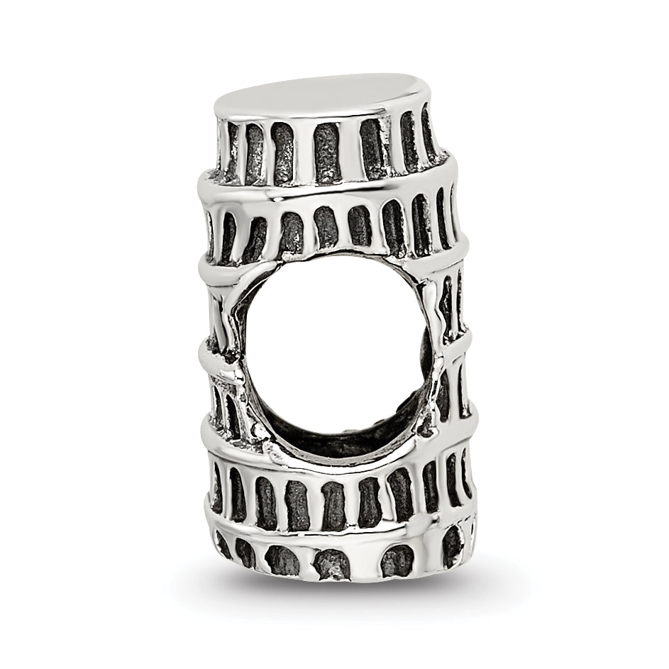 Sterling Silver 925 Pisa Tower Bead Antique Finish Solid Charm Secondary image