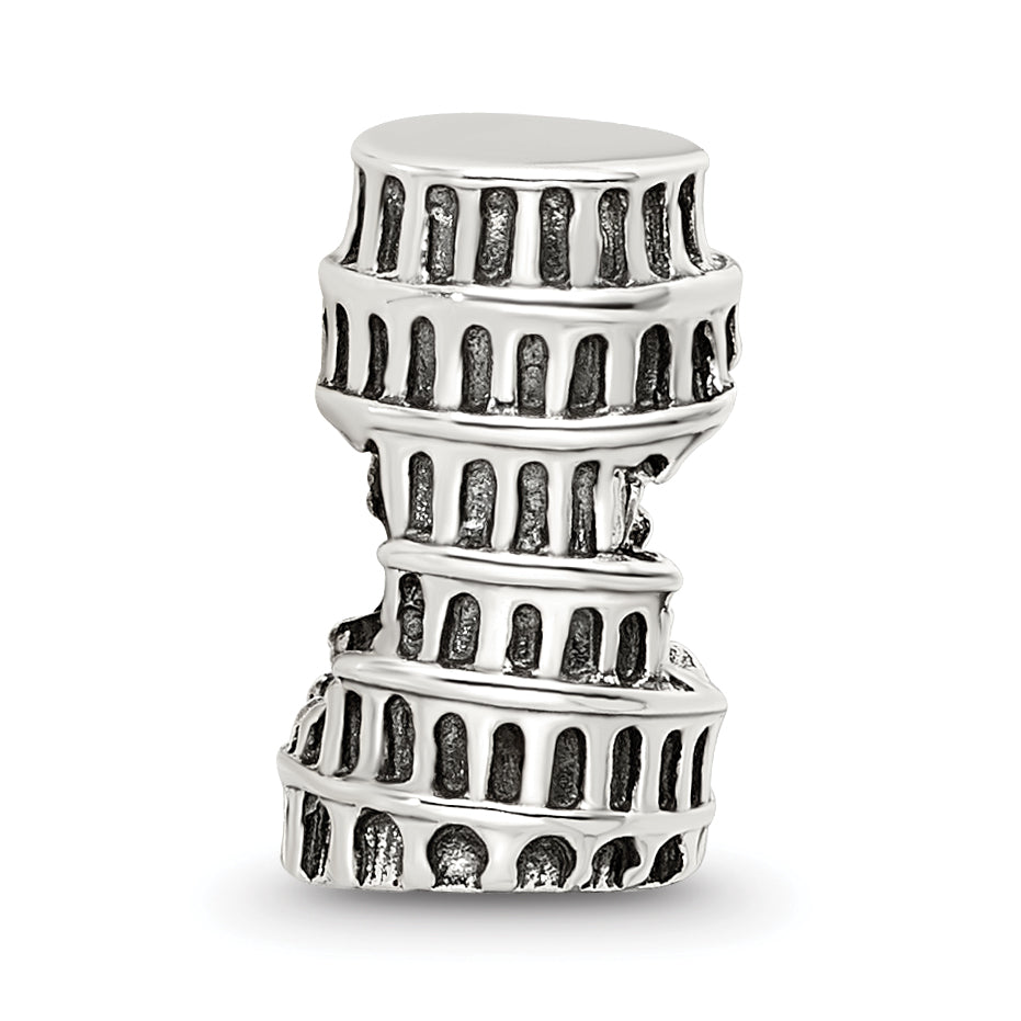 Sterling Silver 925 Pisa Tower Bead Antique Finish Solid Charm