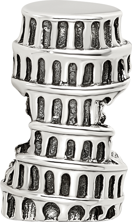 Sterling Silver 925 Pisa Tower Bead Antique Finish Solid Charm