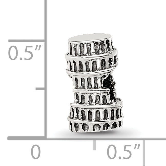 Sterling Silver 925 Pisa Tower Bead Antique Finish Solid Charm