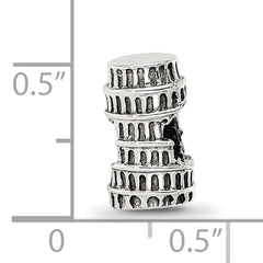 Sterling Silver 925 Pisa Tower Bead Antique Finish Solid Charm