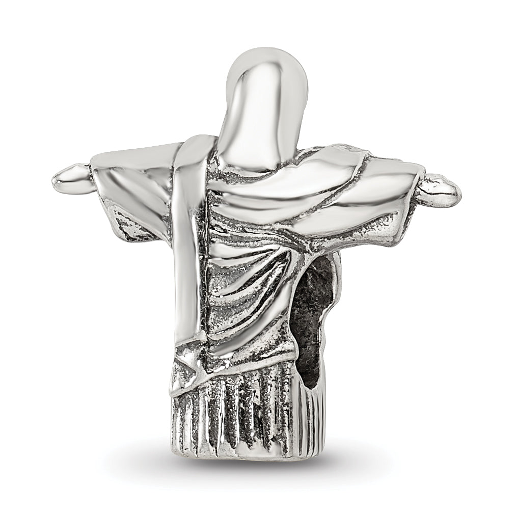 Sterling Silver 925 Christ the Redeemer Bead with Antiqued Finish Solid Design