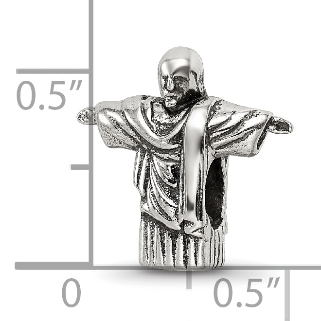 Sterling Silver 925 Christ the Redeemer Bead with Antiqued Finish Solid Design
