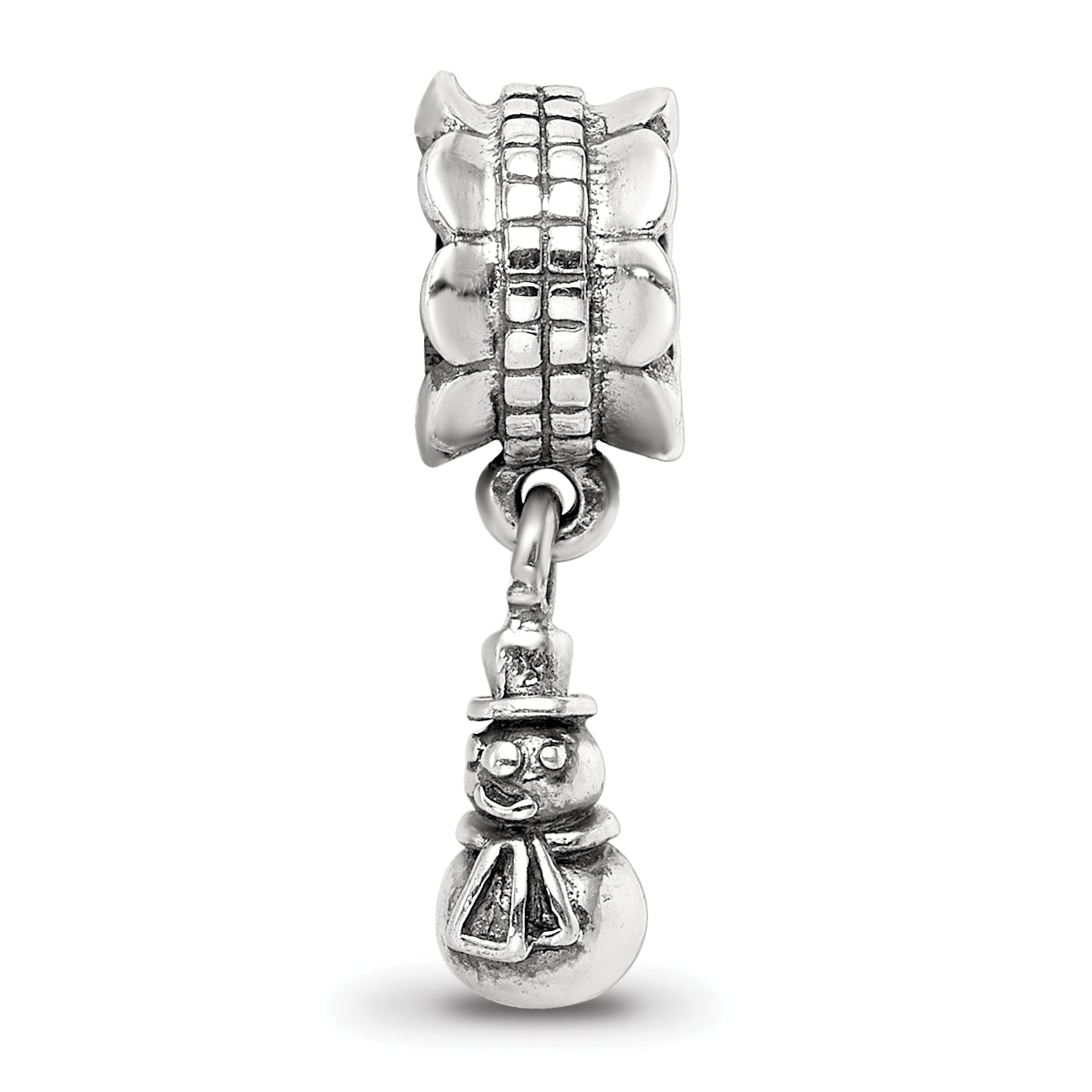 Sterling Silver 925 Snowman Dangle Bead with Antiqued Finish Solid and Casted