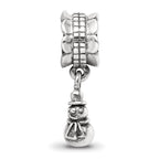 Sterling Silver 925 Snowman Dangle Bead with Antiqued Finish Solid and Casted