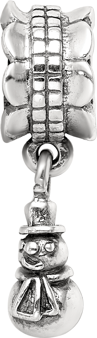 Sterling Silver 925 Snowman Dangle Bead with Antiqued Finish Solid and Casted
