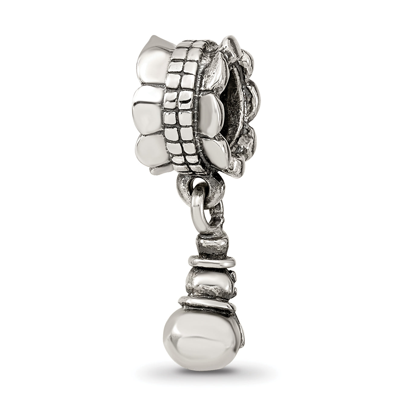 Sterling Silver 925 Snowman Dangle Bead with Antiqued Finish Solid and Casted