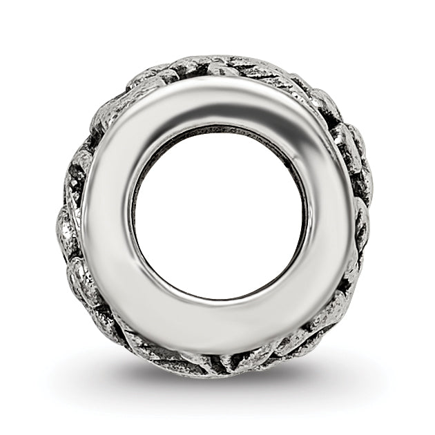 Sterling Silver 925 Antiqued Floral Bead with Solid Casted Design