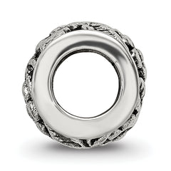 Sterling Silver 925 Antiqued Floral Bead with Solid Casted Design