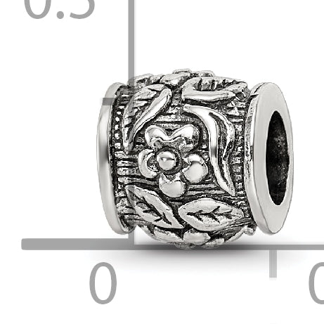 Sterling Silver 925 Antiqued Floral Bead with Solid Casted Design