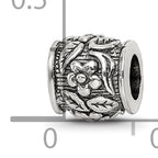 Sterling Silver 925 Antiqued Floral Bead with Solid Casted Design