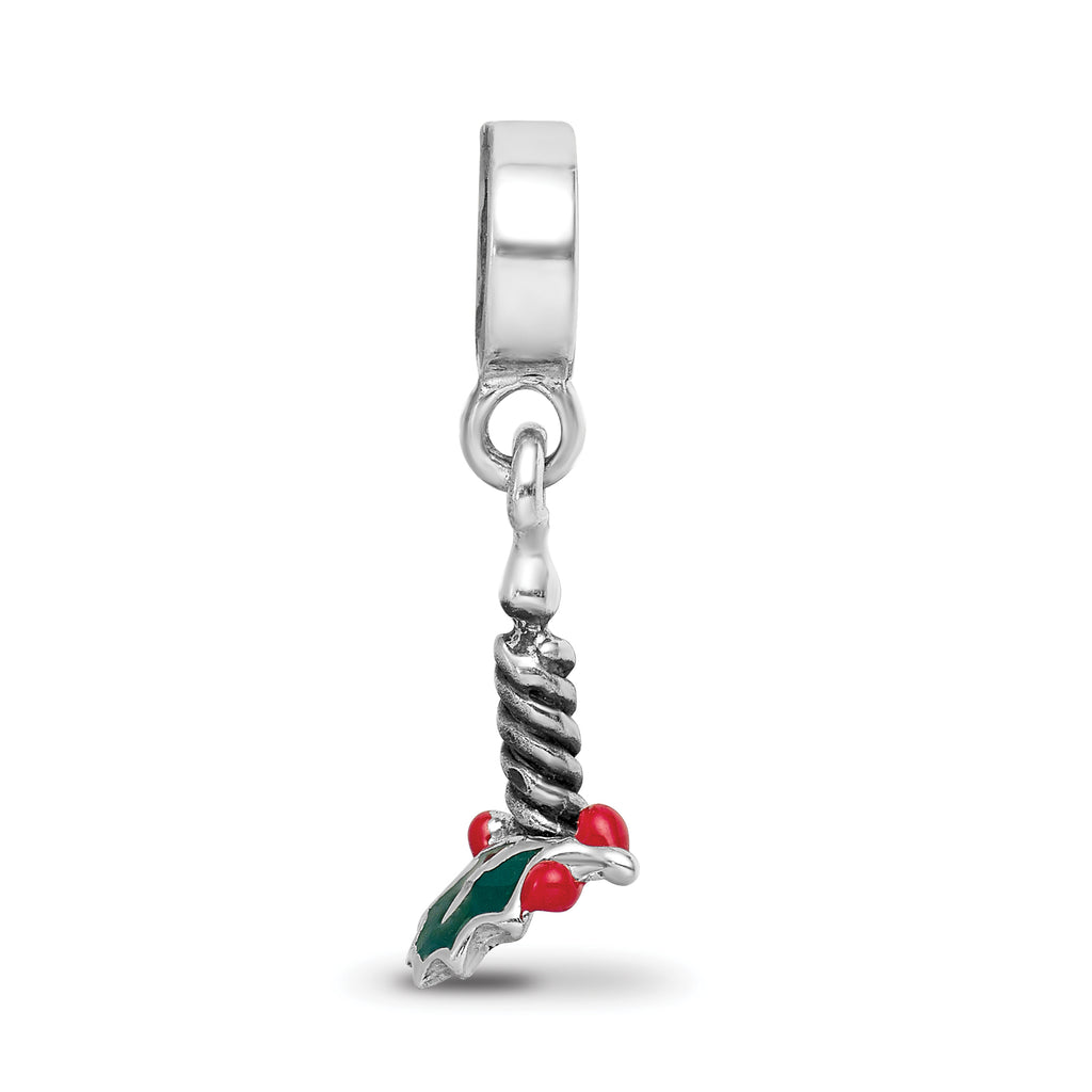 Sterling Silver 925 Holly Leaf Dangle Bead with Polished Enamel Finish