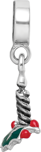 Sterling Silver 925 Holly Leaf Dangle Bead with Polished Enamel Finish
