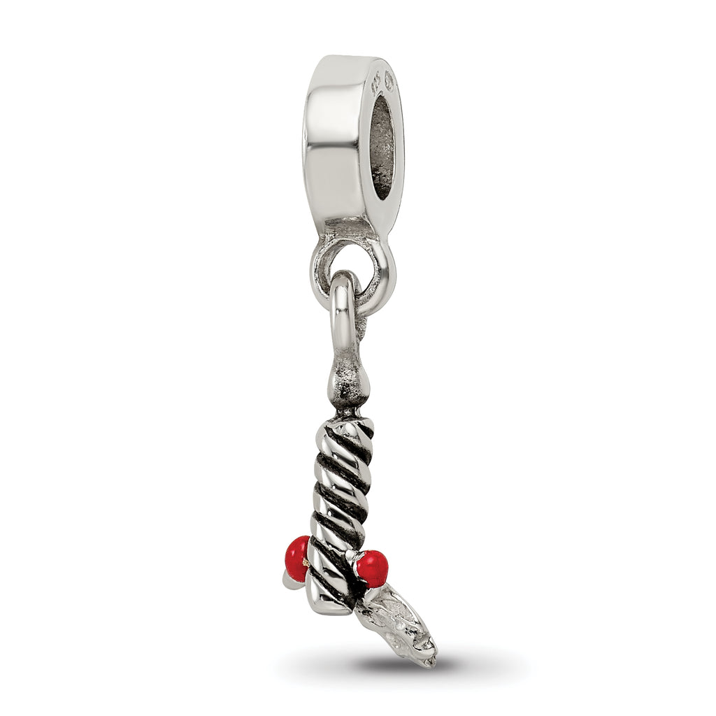 Sterling Silver 925 Holly Leaf Dangle Bead with Polished Enamel Finish