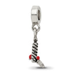 Sterling Silver 925 Holly Leaf Dangle Bead with Polished Enamel Finish