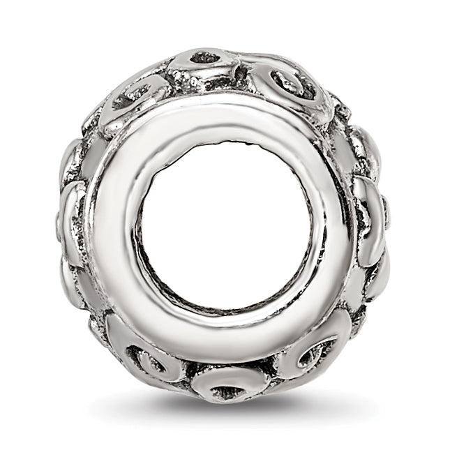 Sterling Silver 925 Floral Bead with Antique Finish Solid Charm