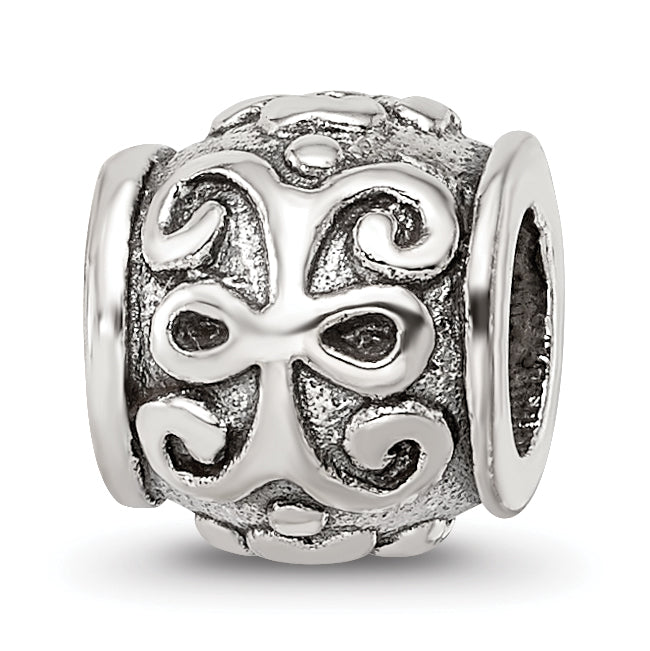 Sterling Silver 925 Floral Bead with Antique Finish Solid Charm