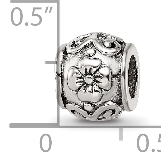 Sterling Silver 925 Floral Bead with Antique Finish Solid Charm
