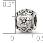 Sterling Silver 925 Floral Bead with Antique Finish Solid Charm
