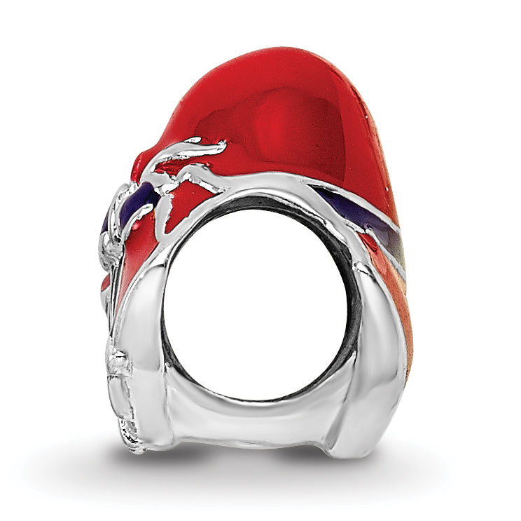 Sterling Silver 925 Red Hat Society Enameled Bead Polished Finish Solid Charm