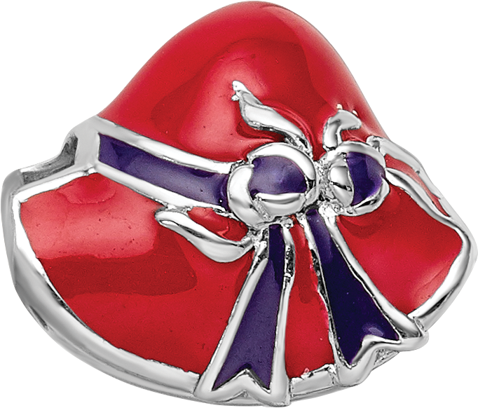 Sterling Silver 925 Red Hat Society Enameled Bead Polished Finish Solid Charm