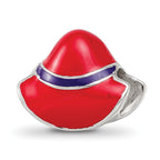 Sterling Silver 925 Red Hat Society Enameled Bead Polished Finish Solid Charm