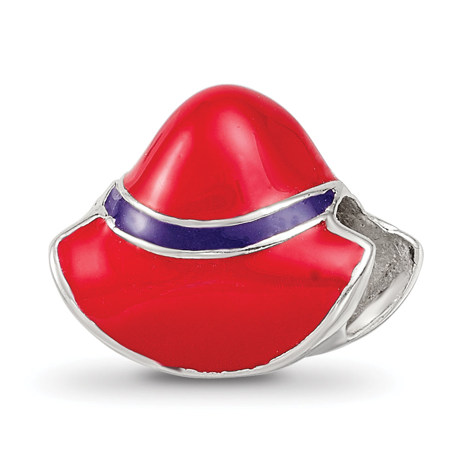 Sterling Silver 925 Red Hat Society Enameled Bead Polished Finish Solid Charm