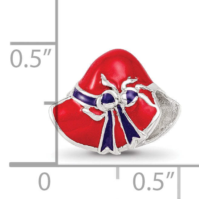 Sterling Silver 925 Red Hat Society Enameled Bead Polished Finish Solid Charm