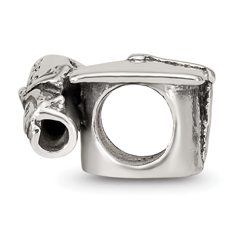 Sterling Silver 925 Graduation Cap & Diploma Bead with Antiqued Finish