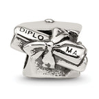 Sterling Silver 925 Graduation Cap & Diploma Bead with Antiqued Finish