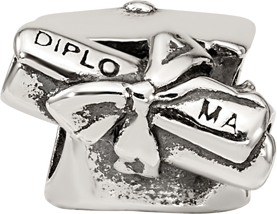 Sterling Silver 925 Graduation Cap & Diploma Bead with Antiqued Finish