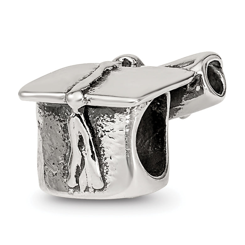 Sterling Silver 925 Graduation Cap & Diploma Bead with Antiqued Finish