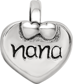 Sterling Silver 925 Nana Heart Bead with Antiqued Finish Solid Design