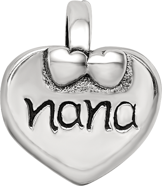 Sterling Silver 925 Nana Heart Bead with Antiqued Finish Solid Design