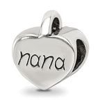 Sterling Silver 925 Nana Heart Bead with Antiqued Finish Solid Design