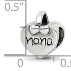Sterling Silver 925 Nana Heart Bead with Antiqued Finish Solid Design